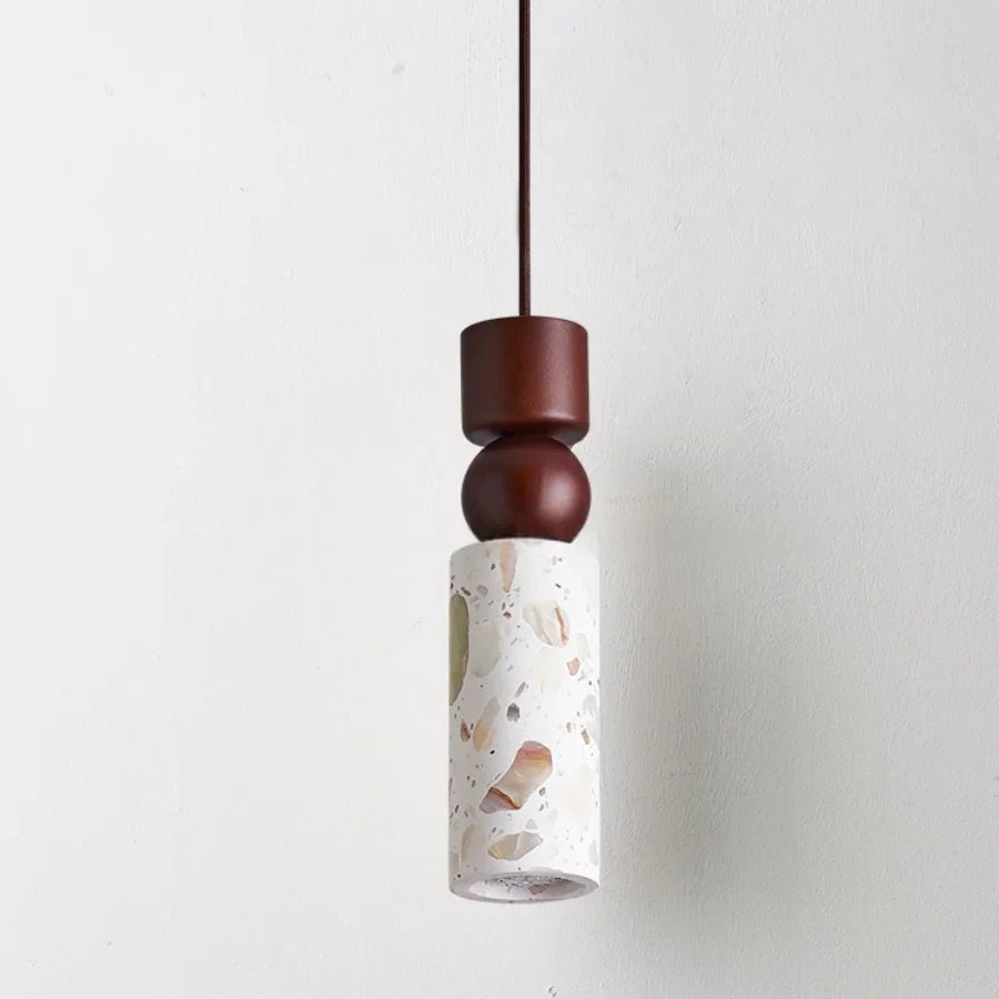 Afralia™ LED Terrazzo Pendant Lamp White Stone Wood Hanging Light