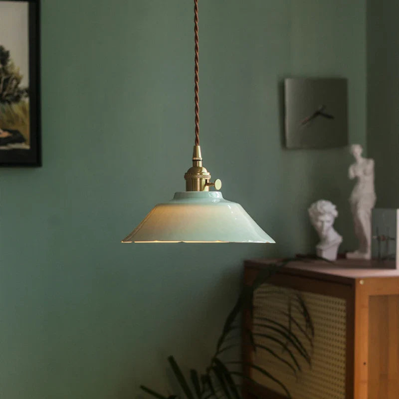 Afralia™ Green Ceramic Pendant Light LED Vintage Hanging Lamp with LED Bulb