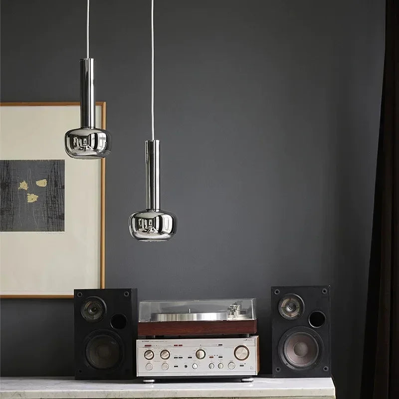 Afralia™ Gold Chrome Pendant Light Adjustable Wire E27 Bulb Dining Room Sofa Lamp