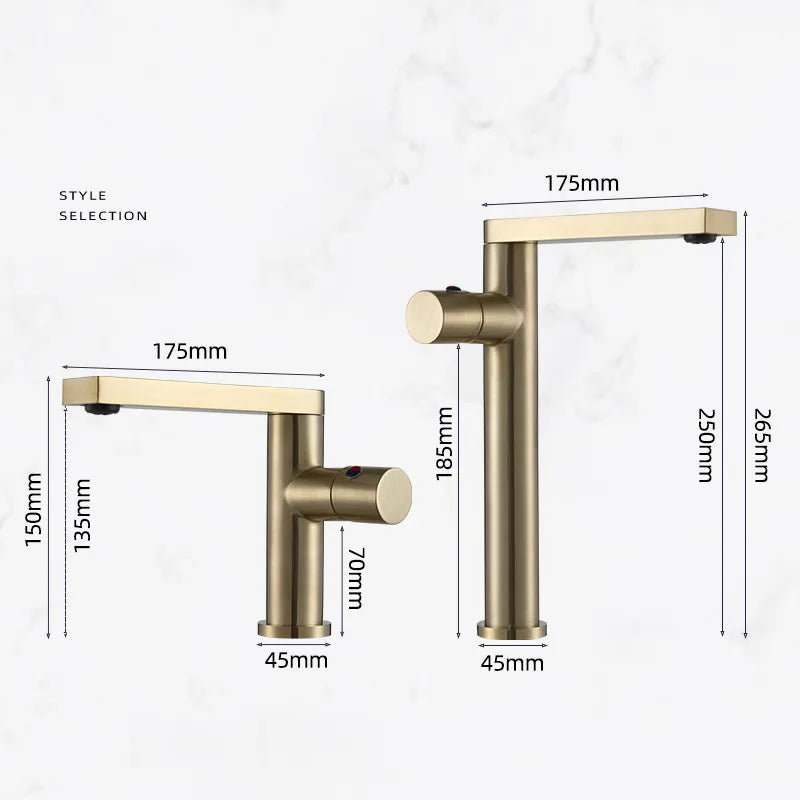 Afralia™ Brushed Gold Basin Faucet: Single Handle Brass Bathroom Mixer Tap