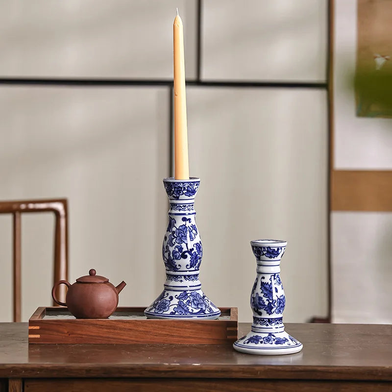 Blue White Ceramic Candle Holder by Afralia for Home Decor & Ornamental Crafts