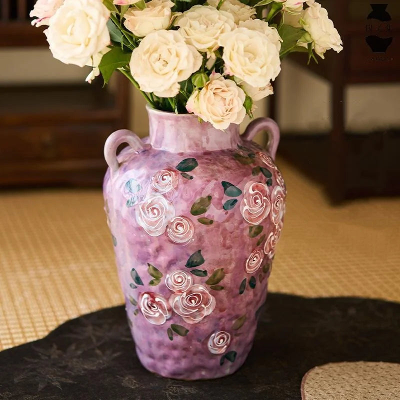 Afralia™ Hand-Painted Ceramic Rose Flower Vase Home Decoration