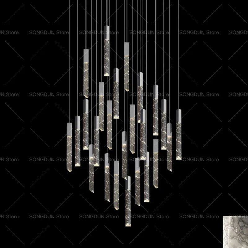 Afralia™ Crystal Loft Chandelier for Duplex Living Room & Stairwell, Long Hanging Lighting