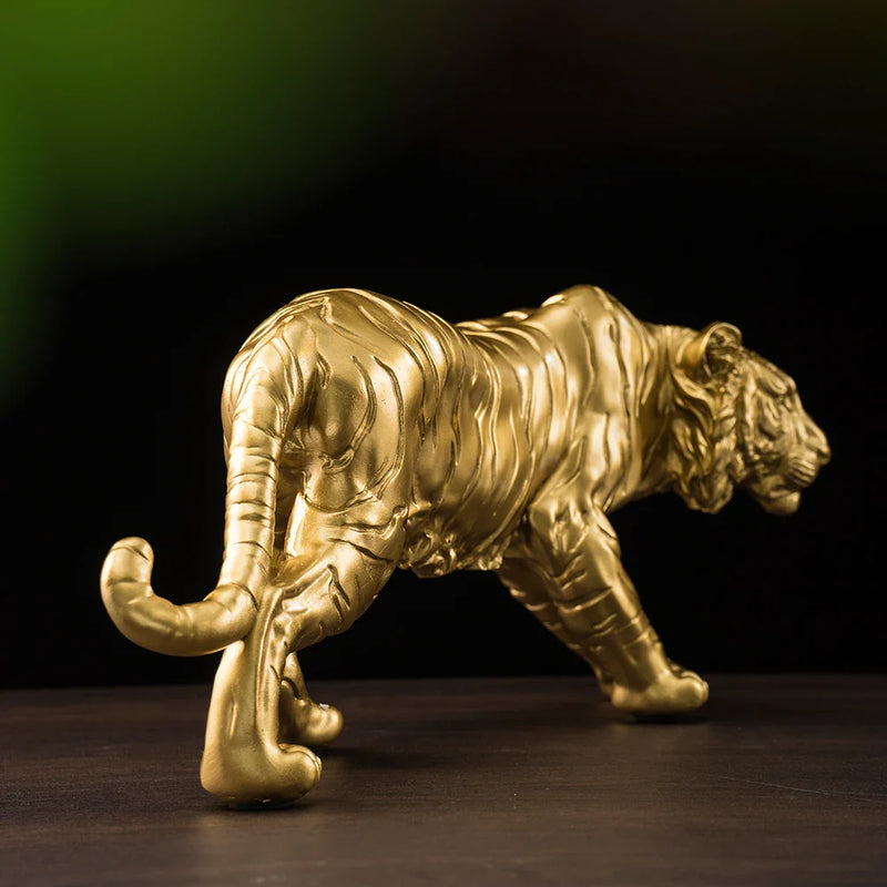 Afralia™ Golden Tiger Resin Figurines for Home & Office Decor Miniature Ornaments & Collectibles