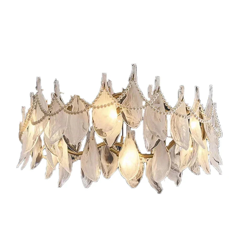 Afralia™ Modern Gold Pearl Glass Blade Chandelier, Living Room Decorative Ceiling Light Fixture