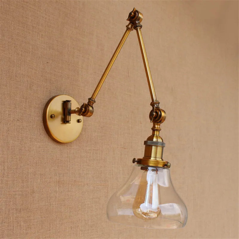 Afralia™ Swing Arm Glass Wall Light - Industrial Retro Edison Wall Lamp