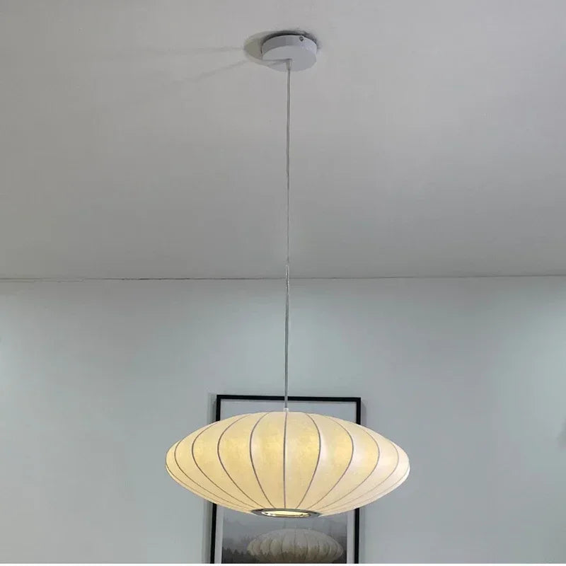 Afralia™ White Silk Pendant Chandelier for Living Room Hotel Hall - Modern Ceiling Lamp