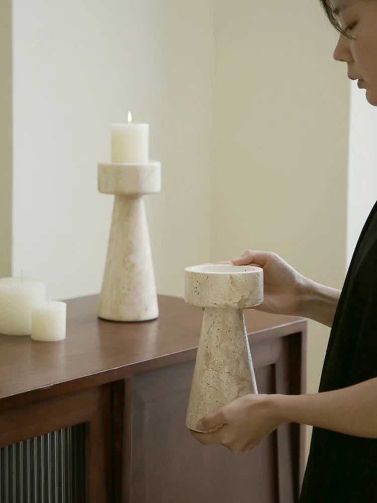 Afralia™ Vintage Travertine Stone Taper Candle Holder for Wedding & Home Decor