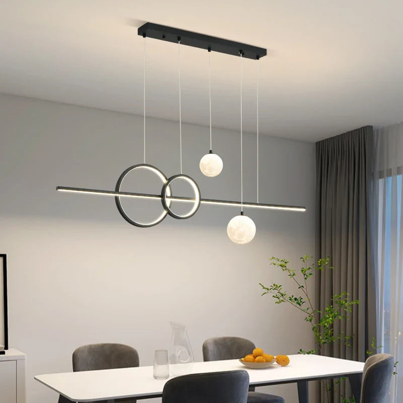 Afralia™ Minimalist LED Pendant Lights for Dining Living Room Restaurant Home - Black White 120cm