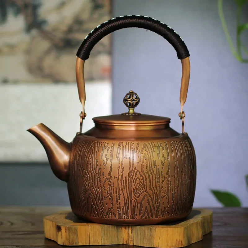 Afralia™ Vintage Copper Teapot 2L Gas Stove Charcoal Boiler Tea Set