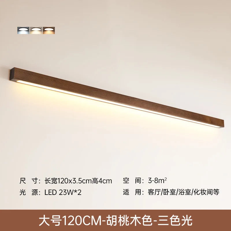 Afralia™ Solid Wood Minimalist Long Strip Wall Lamp for Living Room Bedroom Decoration