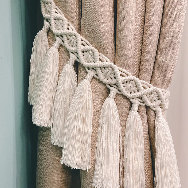 Macrame Curtain Tie Straps by Afralia™: Hand-Woven Cotton Rope Tassels for Boho Decor