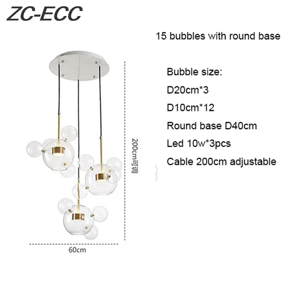 Afralia™ Glass Bubble LED Chandelier: Stylish Ceiling Lighting for Dining & Living Room