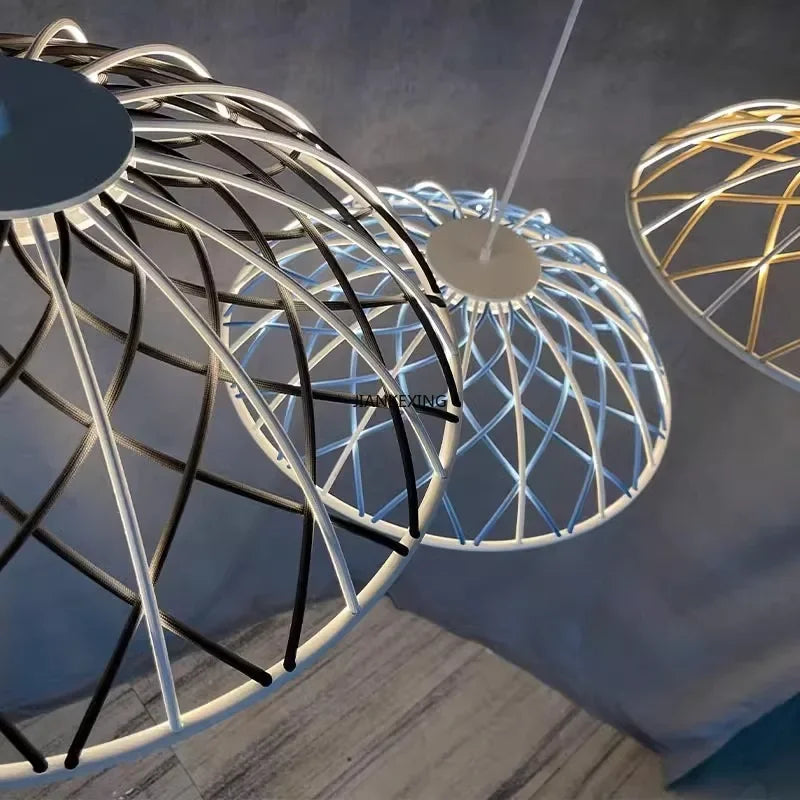 Afralia™ SKynest Rope LED Chandelier: Circular Woven Fireworks Light for Living Room & Restaurant