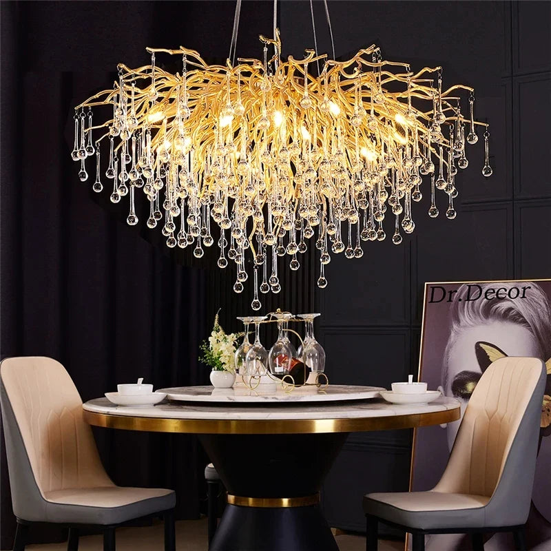 Afralia™ Crystal Water Drop Chandelier – Luxury Ceiling Light for Hotels, Restaurants, Villas