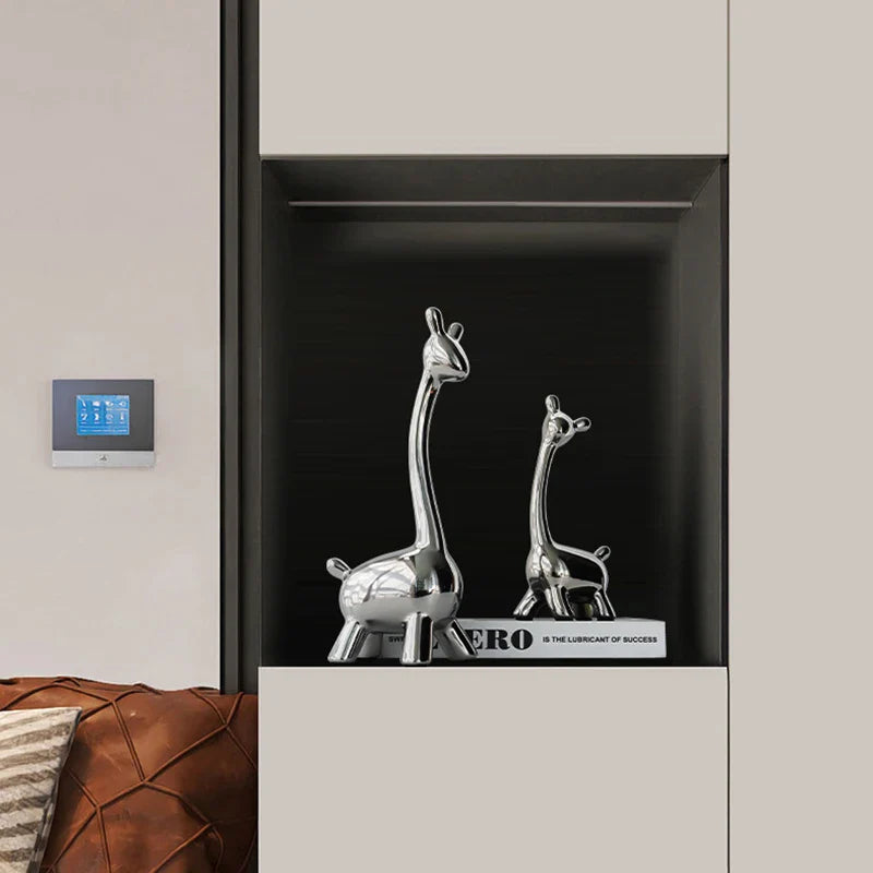 Afralia™ Silver Ceramic Deer Sculpture Figurine: Nordic Home Decor Tabletop Ornament