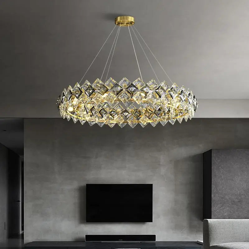 Afralia™ Crystal Round Chandelier: Modern Dining Room Lighting Fixture, Nordic Style Decoration