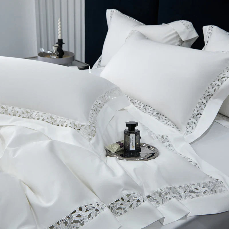 Afralia™ 1200TC Egyptian Cotton Bedding Set with Hollow Lace Broad Side