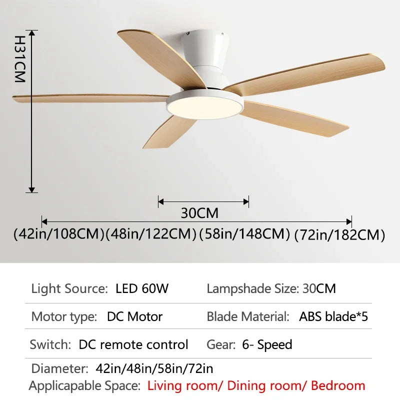 Afralia™ 72" DC Ceiling Fan Light Remote Control Strong Winds Living Room Mute Chandelier