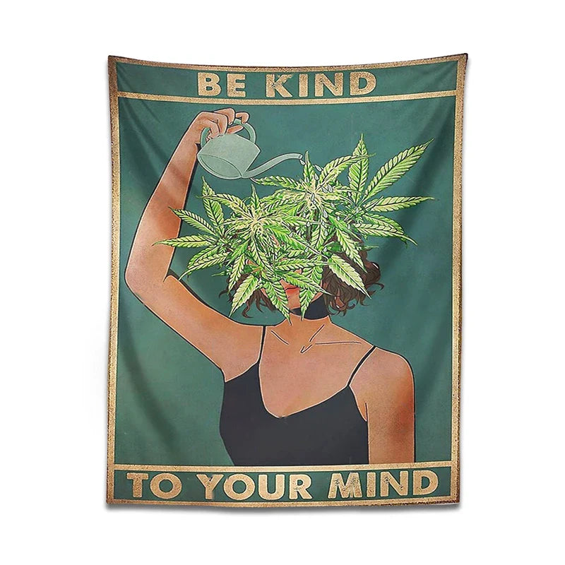 Afralia™ Psychedelic Leaf Tapestry: Be Kind, Be Your Mind. Bohemian Mystery Plant Beach Room Decor.