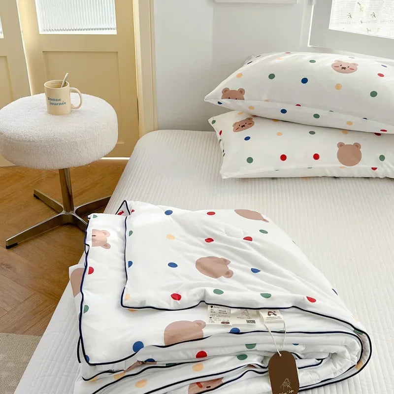 Afralia™ Cartoon Patchwork Summer Cooling Blanket Lightweight Air Condition Comforter