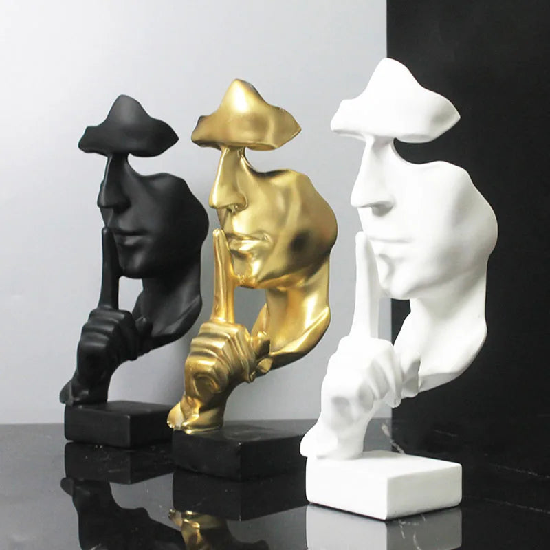 Afralia™ Silence Is Gold Resin Mask Statue Office Figurines Home Decor