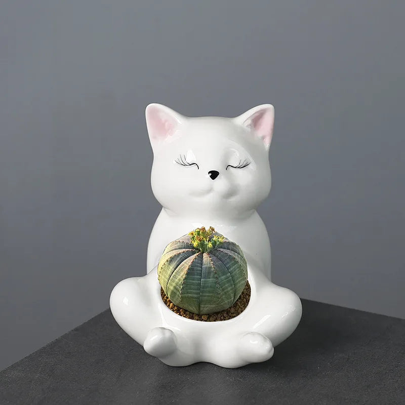 Afralia™ Cartoon Kitten Ceramic Flowerpot Succulent Cat Plant Pot Garden Decor