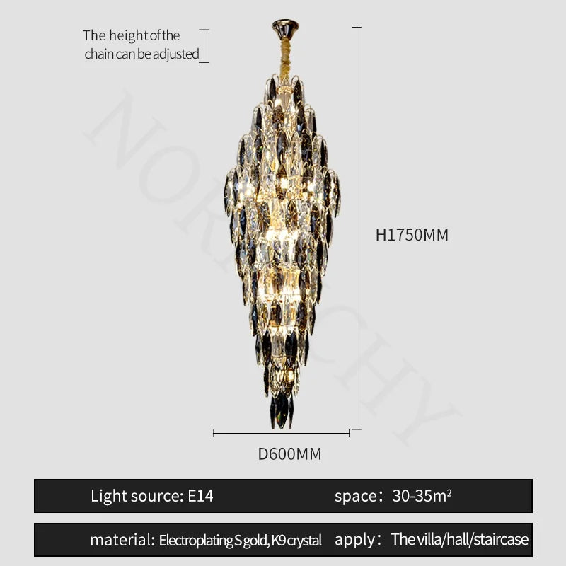 Afralia™ European Crystal Duplex Chandelier for Hotel Lobby Staircase & Villa Living Room