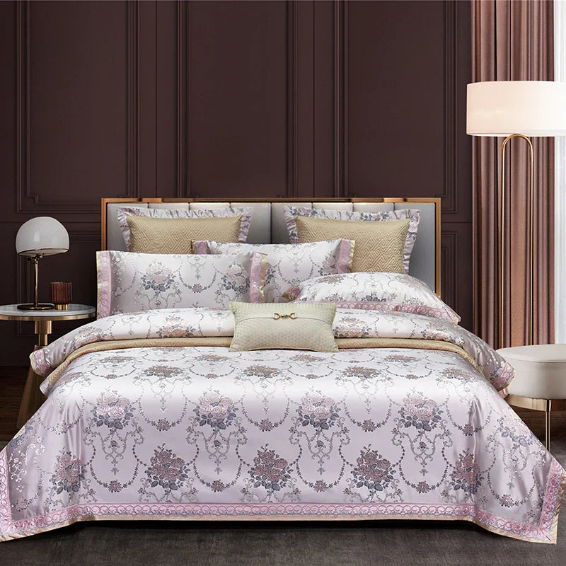 Afralia™ Silky Satin Jacquard Cotton Bedding Set, Luxury European Style, 4 or 6 Pcs