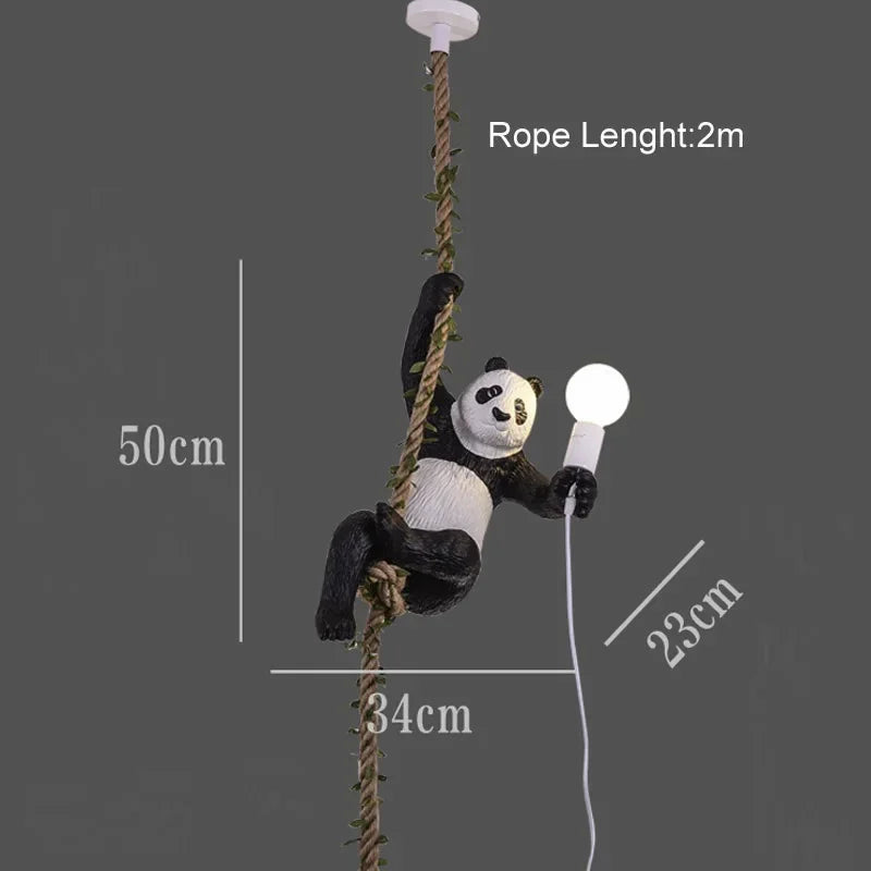 Afralia™ Resin Panda Pendant Light: Vintage Loft Hemp Rope Hanging Chandelier
