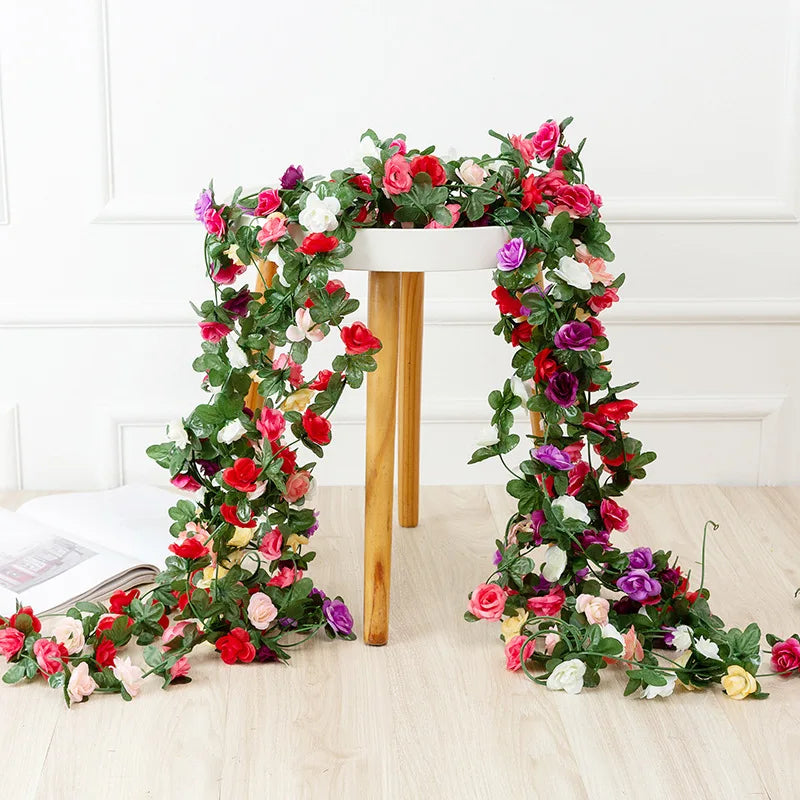 Afralia™ 250cm Rose Flowers Vine Garland Autumn Cane Backdrop Decor