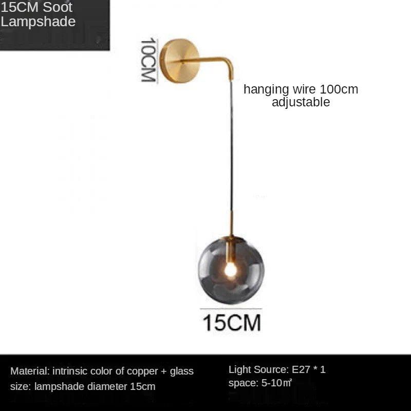 Afralia™ Nordic Brass Glass Wall Sconce: Elegant Living Room Bedside Lighting