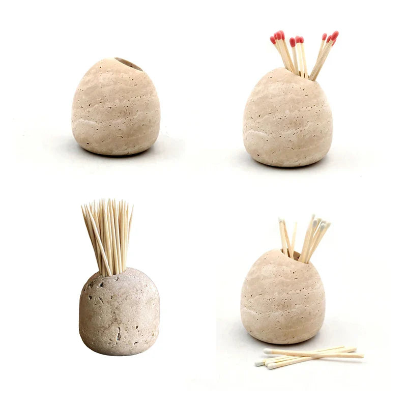Afralia™ Travertine Matchstick & Toothpick Holder - Beige Home Decor