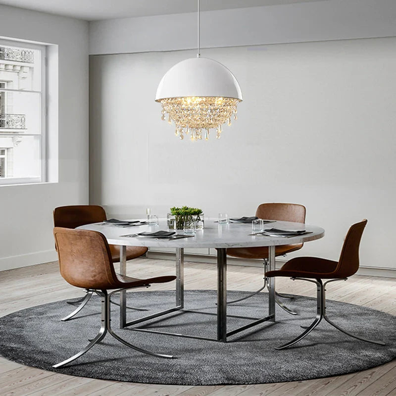 Afralia™ Modern Black White Hemisphere Hanging Chandelier Pendant Light for Living Dining Room