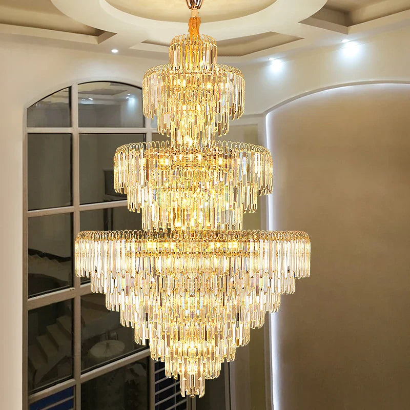 Afralia™ Luxury Crystal Chandelier for Villa Living Room LED Hall Long Lighting