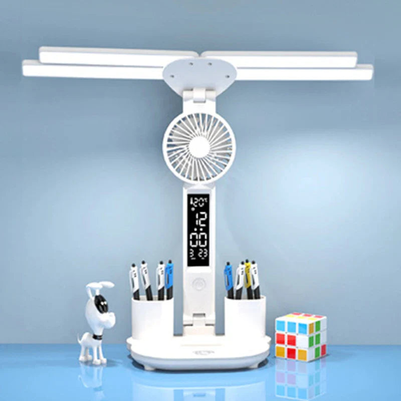 Afralia™ Rechargeable Study Desk Lamp with Fan and Clock Display