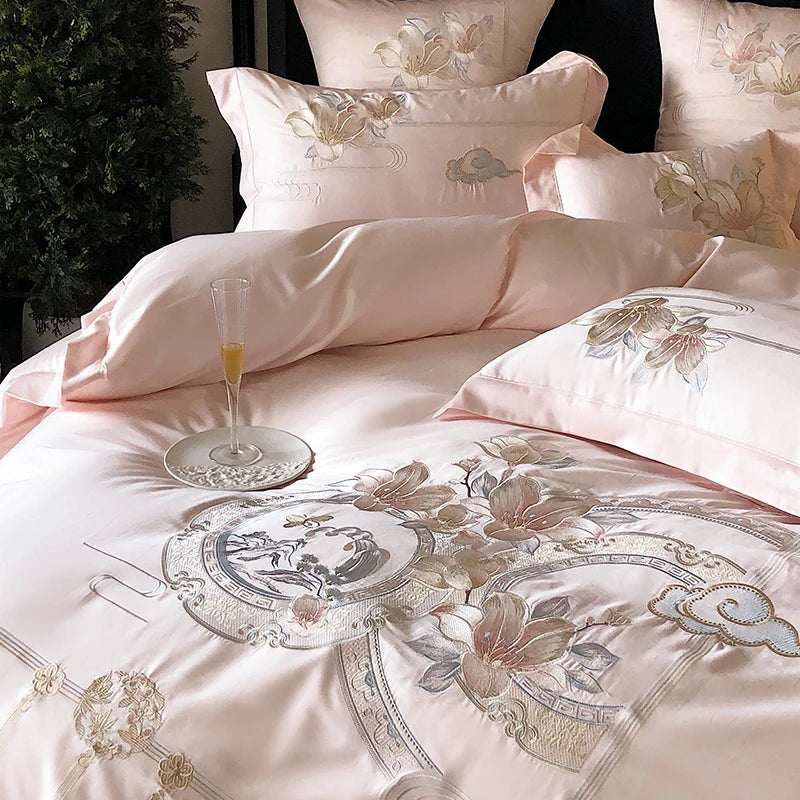 Afralia™ Luxe Floral Bird Embroidery 1000TC Egyptian Cotton Bedding Set