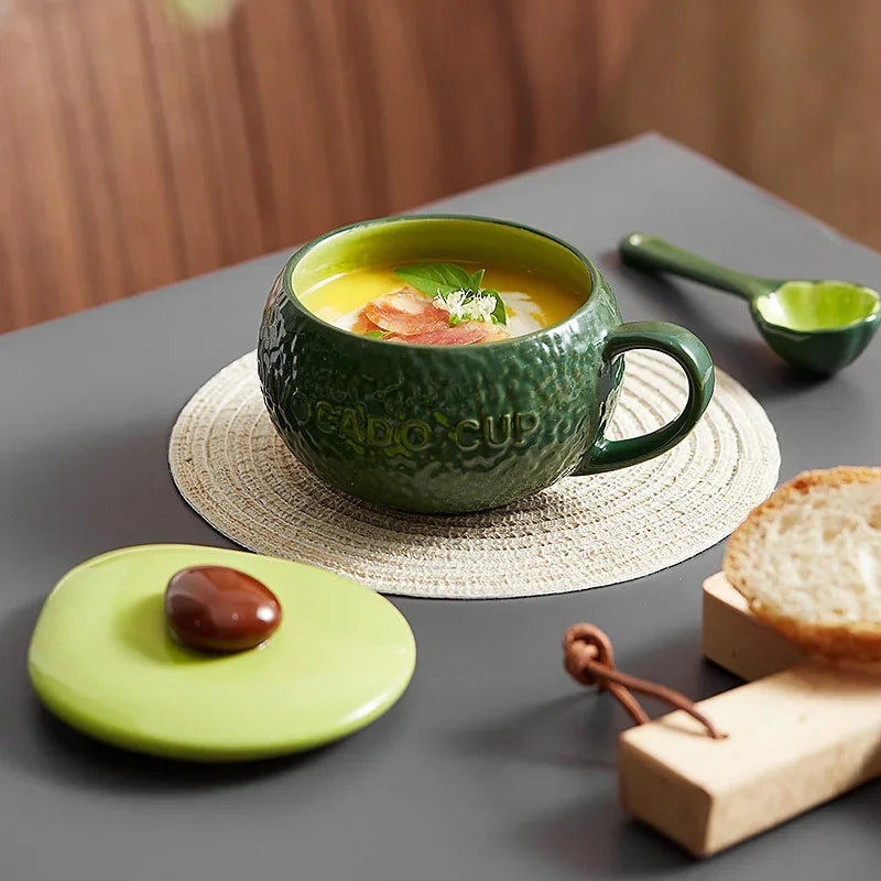 Afralia™ Pumpkin Cute Cup Set with Lid and Spoon for Trendy Students - Ceramic Breakfast Mug