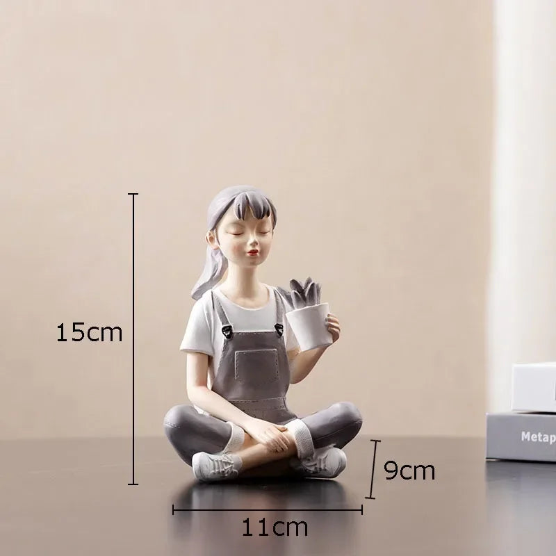 Afralia™ Modern Girl Resin Statue Decor Figure Sculpture Home Ornament