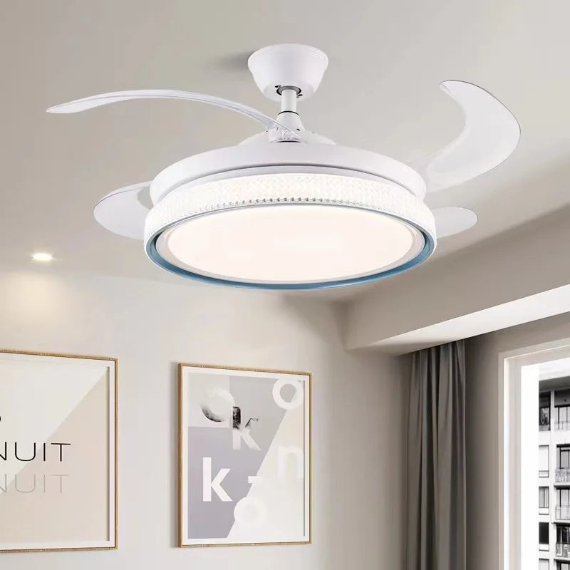Afralia™ Modern LED Ceiling Fan with Retractable Blades and Remote Control