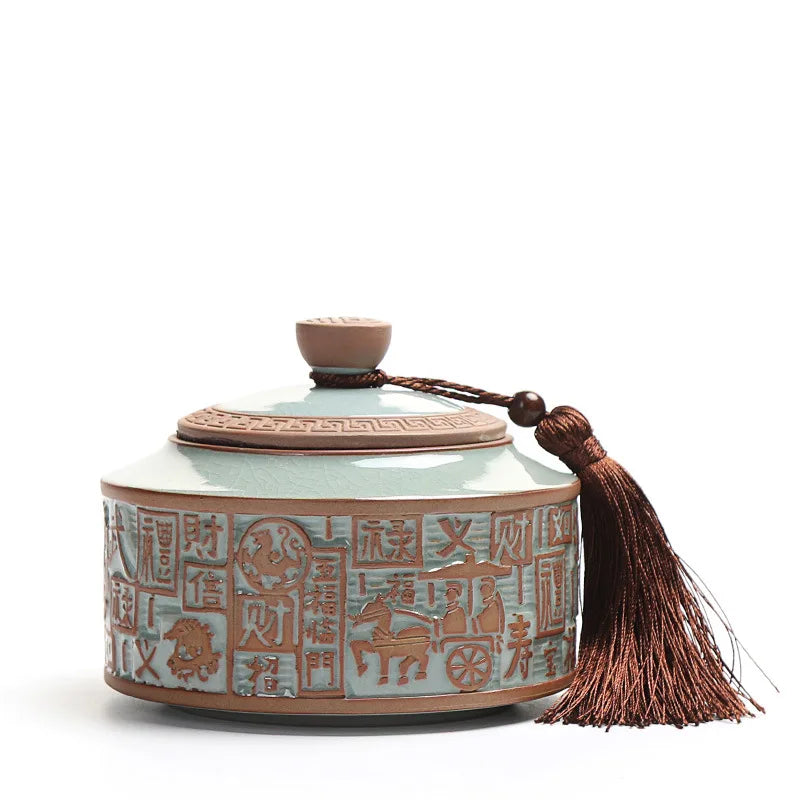 Afralia™ Ceramic Tea Canister with Lid Ice Crack Texture | Coffee Table Desk Decor Jar