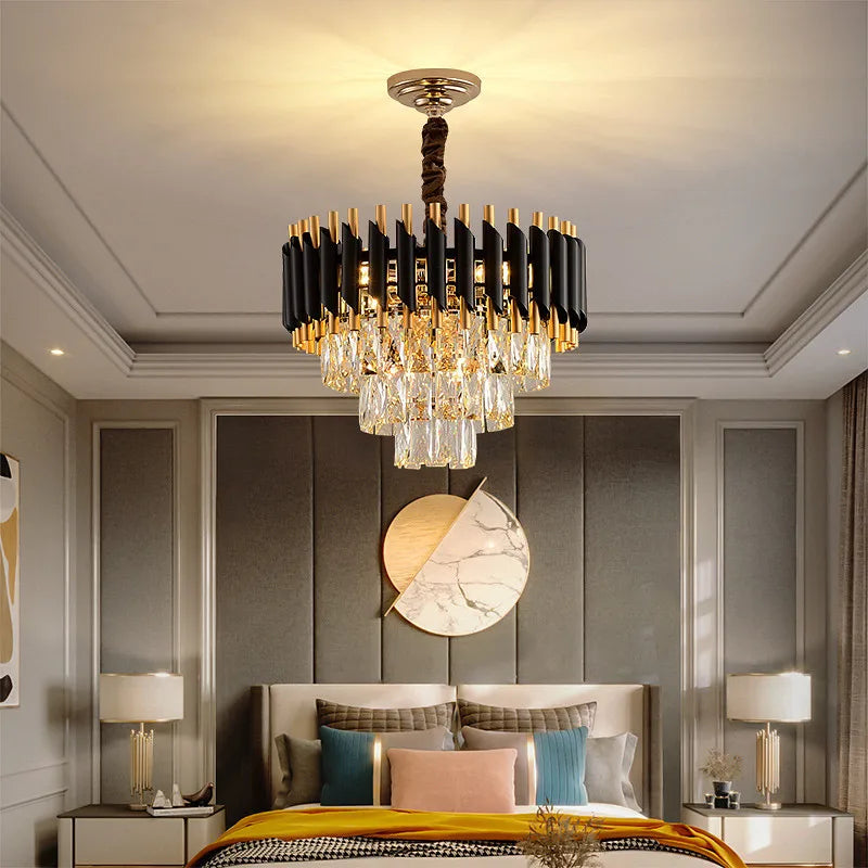 Afralia™ Crystal LED Pendant Chandelier, Luxury Black Lighting for Bedroom, Living, Dining Room