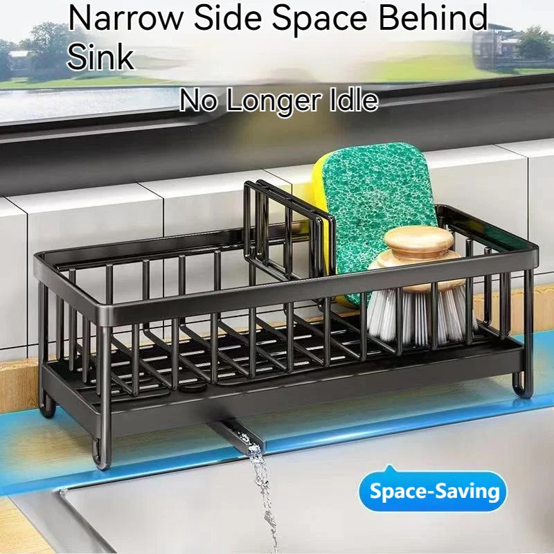 Afralia™ Stainless Steel Sink Shelf Sponge Holder and Kitchen Storage Rack