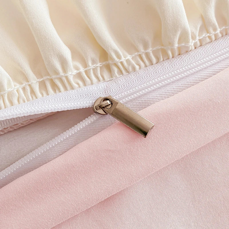 Afralia™ Pink Stereoscopic Bedding Set: Handwork Flowers Embroidery, Ruffle, Korean Style