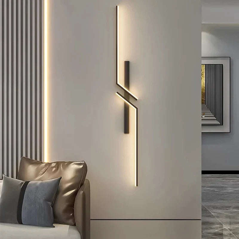 Afralia™ Black Gold LED Wall Lights: Modern Wall Sconce for TV Background, Bedroom, Stairs