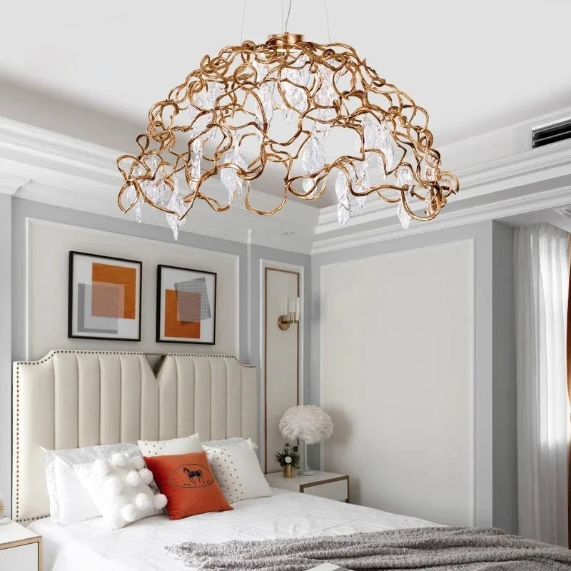 Afralia™ Copper Crystal Ceiling Chandelier for Dining Living Room - Round Branch Crystal Lighting