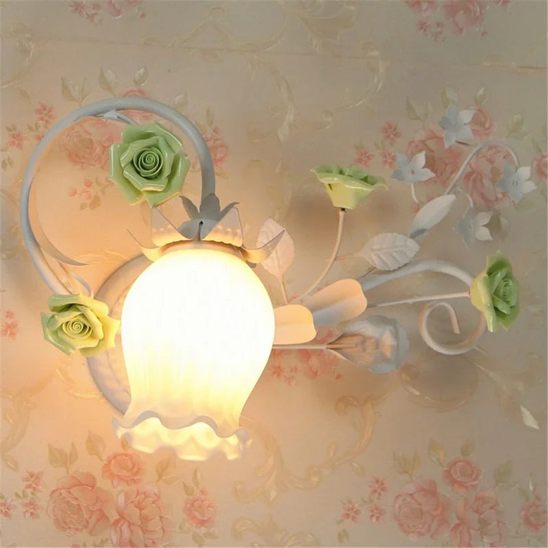 Afralia™ Floral Wall Lamp: European Pastoral Style, Princess Girl's Bedroom Décor.