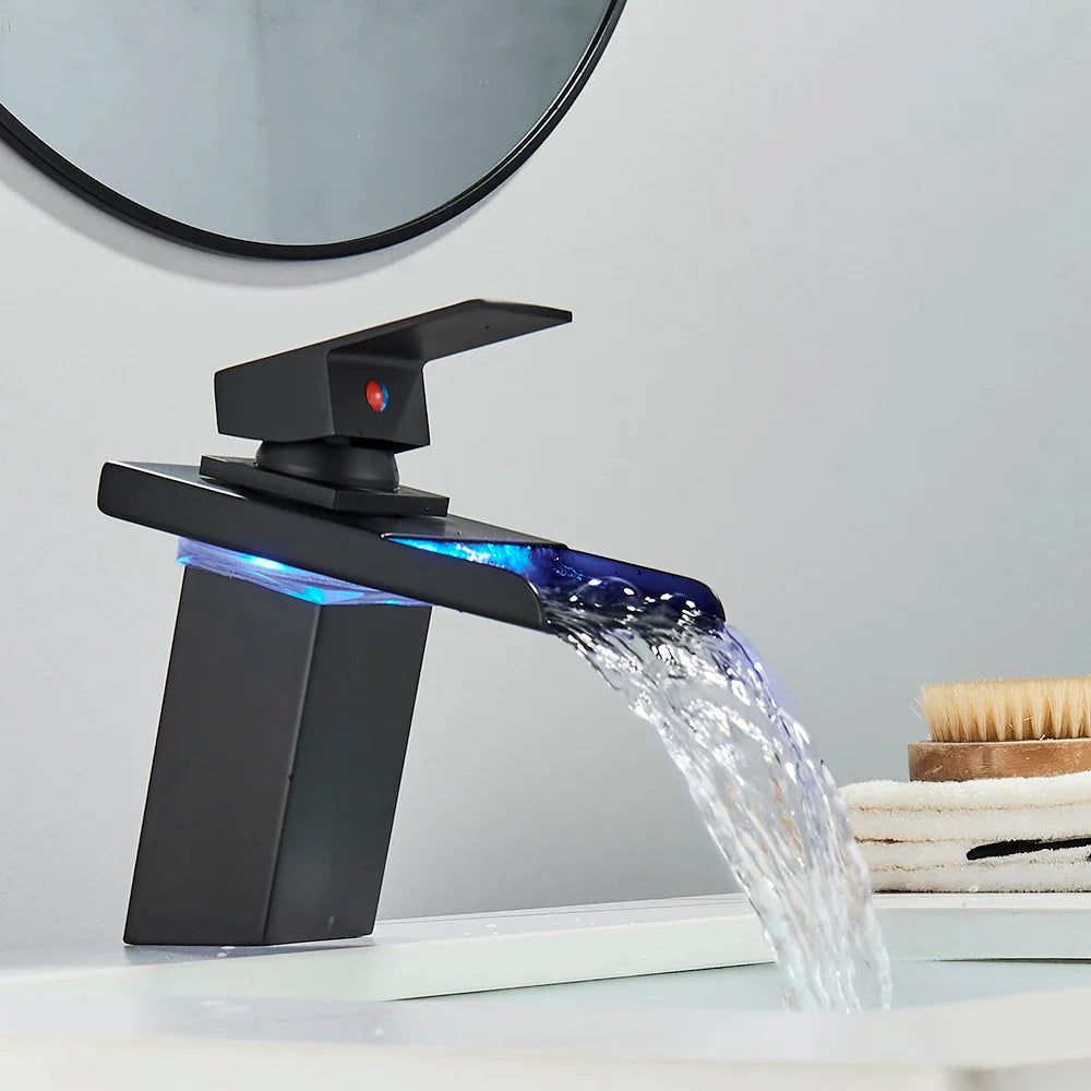 Afralia™ LED Waterfall Basin Faucet - Color Changing, Single Handle, Deck Mounted.
