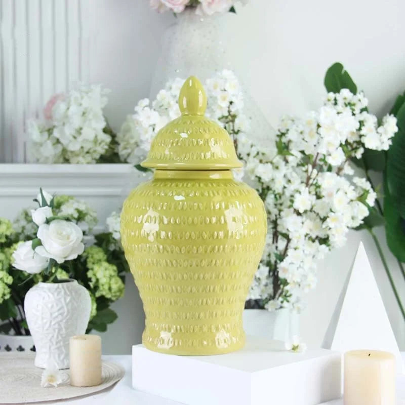 Afralia™ Checkmate Porcelain Ginger Jar with Rose Relief, Storage & Vase