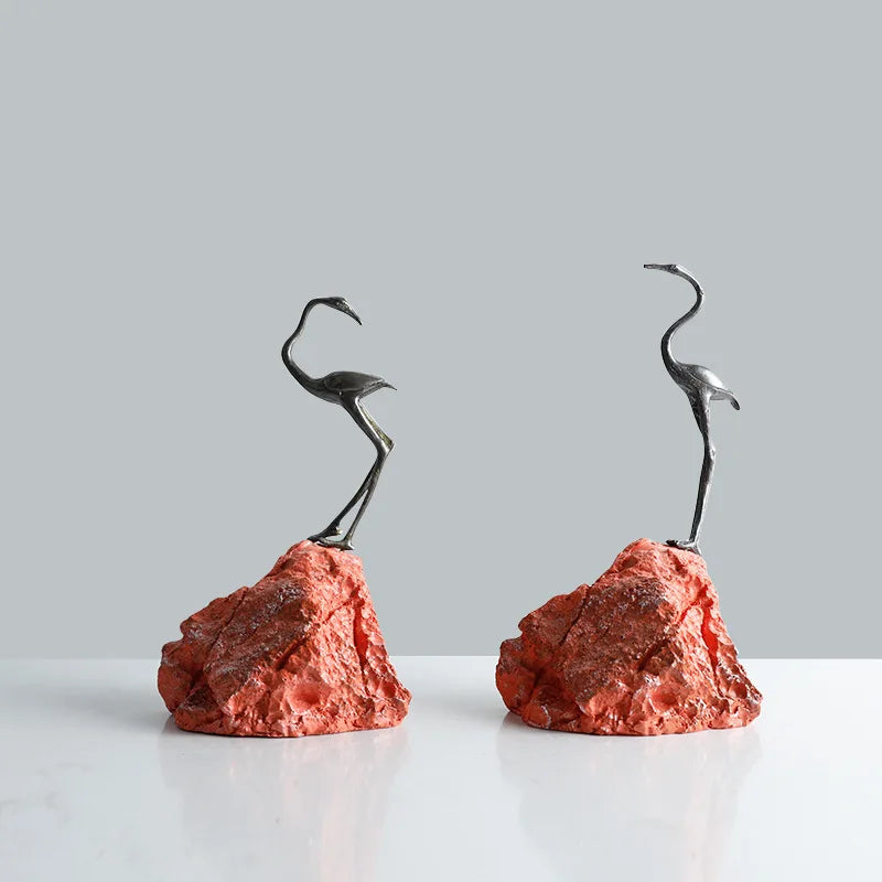 Afralia™ Metal Crane Rockery Bird Sculpture Home Decor Handicraft Figurine